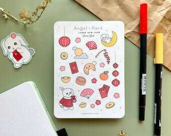 Lunar New Year Sticker Sheet: Bunny, Lanterns, Red Pockets