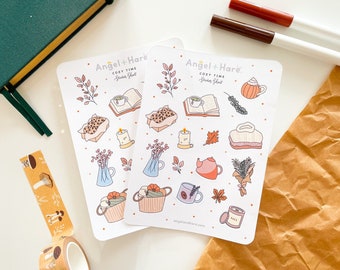 Cozy Time Sticker Blatt | Warme Herbsttage Herbst Vibes Hygge Cottagecore Blume Blätter Vintage Bullet Journal Planer Deko Aufkleber