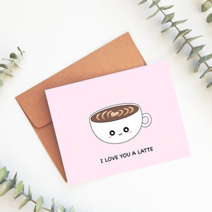 I Love You A Latte | Love Card Mother's Day Anniversary Friendship Coffee Card Cute Cafe Latte Art Funny Pun Greeting Card | Angel + Hare