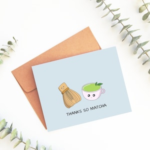 Gracias So Matcha / Tarjeta de agradecimiento Matcha Batidor Té Verde Comida Asiática Linda Tarjeta de Felicitación Divertida Muchas Gracias / Ángel + Liebre