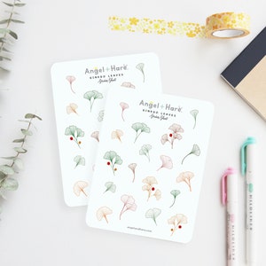 Feuille d'autocollants en forme de feuilles de ginkgo | Carnet de notes transparent mat, dépoli, Washi Bujo, autocollants déco, feuilles florales printanières japonaises