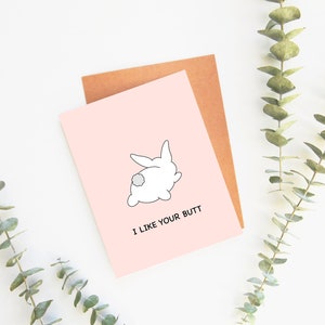 Ich mag deinen Po | Niedliches Kaninchen Valentinstag Liebe Karte Jahrestag Lustige freche Scherzkarte nur weil ungezogen Grußkarte | Engel + Hase