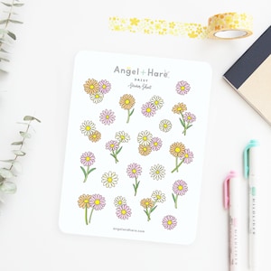 Stickervel madeliefje | Helder mat matte stickers Pretty madeliefjes Washi Flowers leuke planner dagboek deco stickers esthetische lente vel