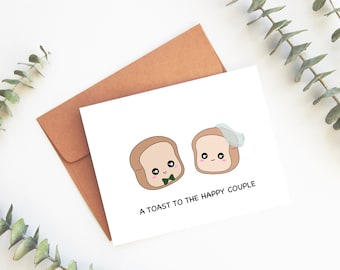 A Toast To The Happy Couple | Cute Wedding Card Anniversary Engagement Congratulations Bread Pun Funny Kawaii Greeting Card | Angel + Hare