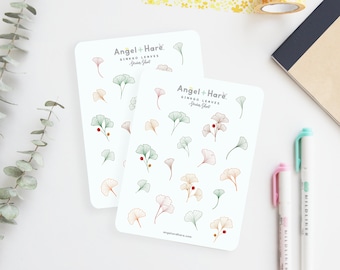 Ginkgo Leaves Sticker Sheet | Clear Frosted Matte Journal Transparent Washi Bujo Planner Deco Stickers Japanese Branch Spring Floral Leaves