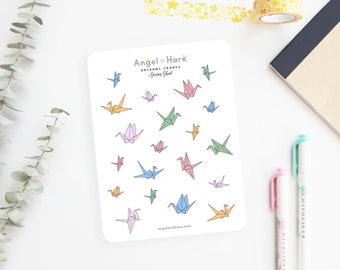 Hoja de pegatinas de grullas de papel origami: pegatinas pastel para agenda/diario