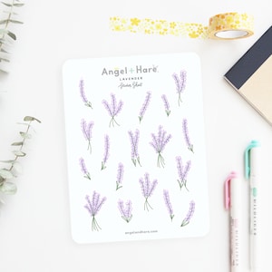 Feuille d'autocollants lavande | Stickers transparents dépoli mat dessin floral violet botanique fleur feuilles mignon bullet journal déco été