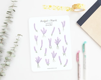 Lavender Sticker Sheet | Frosted Matte Floral Line Art Deco Stationery Washi Paper Journal Scrapbook Stickers