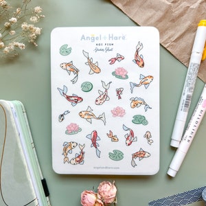 Foglio di adesivi Koi Fish / Adesivi trasparenti Koi Fish Lotus Flowers Ninfee Adesivi opachi per diario Adesivi trasparenti Bujo Deco Planner