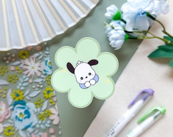 Pegatina de flor de perro verde / Pegatina floral de cachorro kawaii de anime japonés Vinilo impermeable Pegatina troquelada Pocha