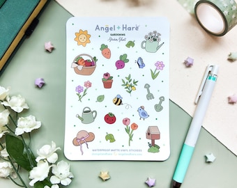 Giardinaggio / Foglio di adesivi in vinile impermeabile, mini adesivi decorativi per diario primaverile, adesivi per cancelleria