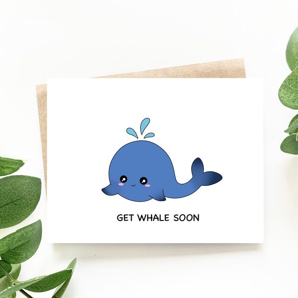 Get Whale Soon | Sympathy Card Get Well Quarantine Social Distancing Corona Card Recovery Cute Animal Lover Greeting Card | Angel + Hare