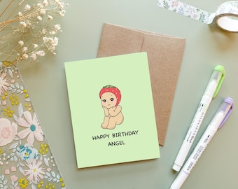 Happy Birthday Angel | Strawberry Sonny Greeting Card Naked Baby Angel Blind Box Figurine Collectable Birthday Card