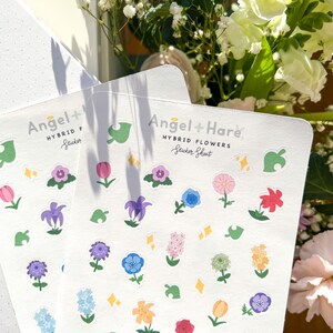 Feuille d'autocollants fleurs hybrides | AC fleurs rares esthétiques étincelles feuilles joli carnet de notes autocollants printemps été floral déco ACNH