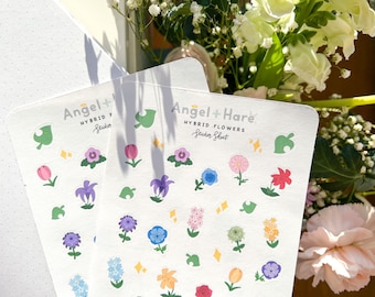 Floral Sticker Sheet: Hybrid Flowers, Sparkles, Leaves (35 pc)