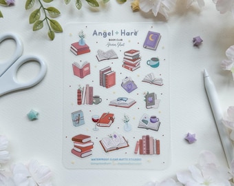 Book Club | Waterproof Sticker Sheet Clear Reading Study Book Lover Reader Journal Deco Planner Stickers