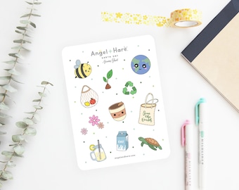 Earth Day Sticker Sheet | Eco Planner Journal Stickers Cute Environmental Climate Change Planner Stickers Scrapbooking Mini Deco Kawaii