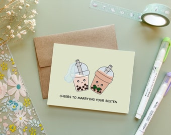 Cheers to Marrying Your Bestea | Bubble Tea Wedding Card Funny Engagement Bridal Shower Gift Bride and Groom Boba Card Asian Wedding