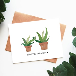 Aloe You Vera Mucho / Linda Tarjeta de Amor Día de la Madre Tarjeta de Boda Plantas en Macetas Aloe Vera Housewarming Tarjeta de Aniversario Lindo Pun Tarjeta de Felicitación