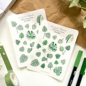 Hoja de pegatinas de hojas de Monstera / Diario mate esmerilado transparente Estética Planificador transparente Pegatinas Washi Planta de constelación tailandesa variada
