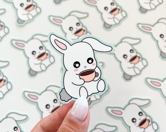 Sticker konijntje koffie | Matvinyl waterdichte laptopsticker