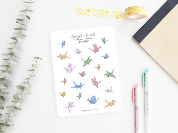 Origami Paper Cranes Sticker Sheet: Pastel Journal Planner Stickers