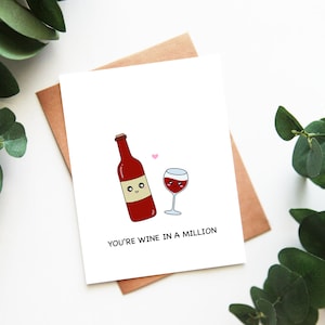 Sei vino in un milione / Biglietto di San Valentino Divertente per gli amanti del vino Anniversario Cantina Bevande alcoliche Biglietto di auguri con vino rosso / Angelo + Lepre