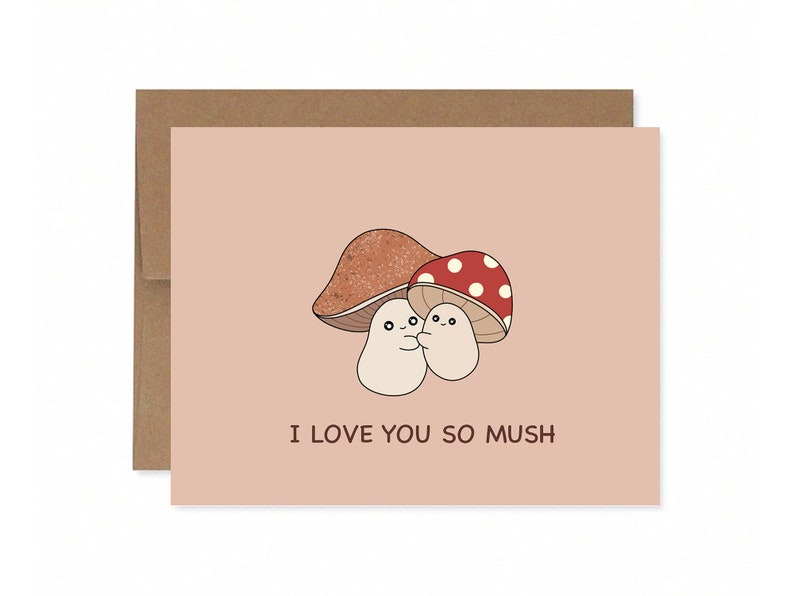 I Love You So Mush Cute Mushroom Valentine's Card Love Friendship Mother's Day Anniversary Card Mushrooms Hugging Funny Pun Greeting Card image 2