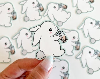 Waterdichte sticker Boba Bunny | Konijn vinyl gestanst laptopsticker schattige dieren bubble thee duurzame waterflesstickers | Engel + Haas