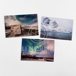 Nordlichter Blanko Grußkarten - 9 Karten mit Braunen Umschlägen | 3er Set Nordische Reisebilder | Foto-Gruß-Briefpapier