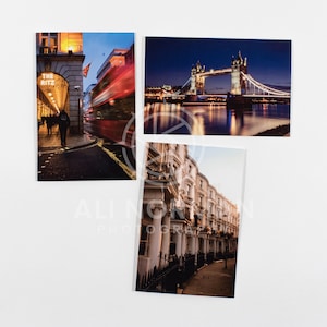 Collection London City - 9 cartes vierges avec enveloppes artisanales brunes | Ensemble de 3 images de voyage | Cartes pour notes vierges | Papeterie photo