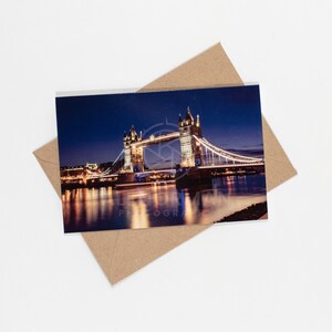 Tower Bridge ao nascer do sol, Londres - 10 cartões em branco com envelopes artesanais marrons | Imagens de viagem | Cartões de notas de saudação em branco | Papelaria fotográfica
