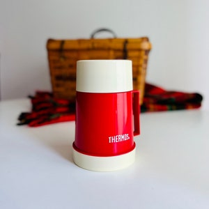Vintage Red Thermos Insulated Flask, Model 70-100, .85 litres, Made in England, keep drinks hot or cold for retro picnic, cottage, beach