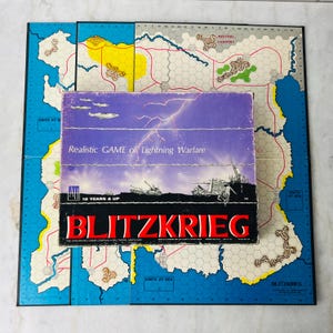 Jeu de société stratégique Blitzkrieg Lightning Warfare vintage 1965, se déroulant à l'époque de la Seconde Guerre mondiale, par Avalon Hill, basé sur une carte pour 2 joueurs, à partir de 12 ans