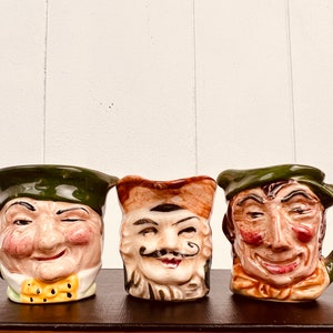 Vintage Miniature Toby Jug Set of 3, Hand Painted Old Charley Pirate Paddy Staffordshire English toby jugs for decor collectible mugs gift