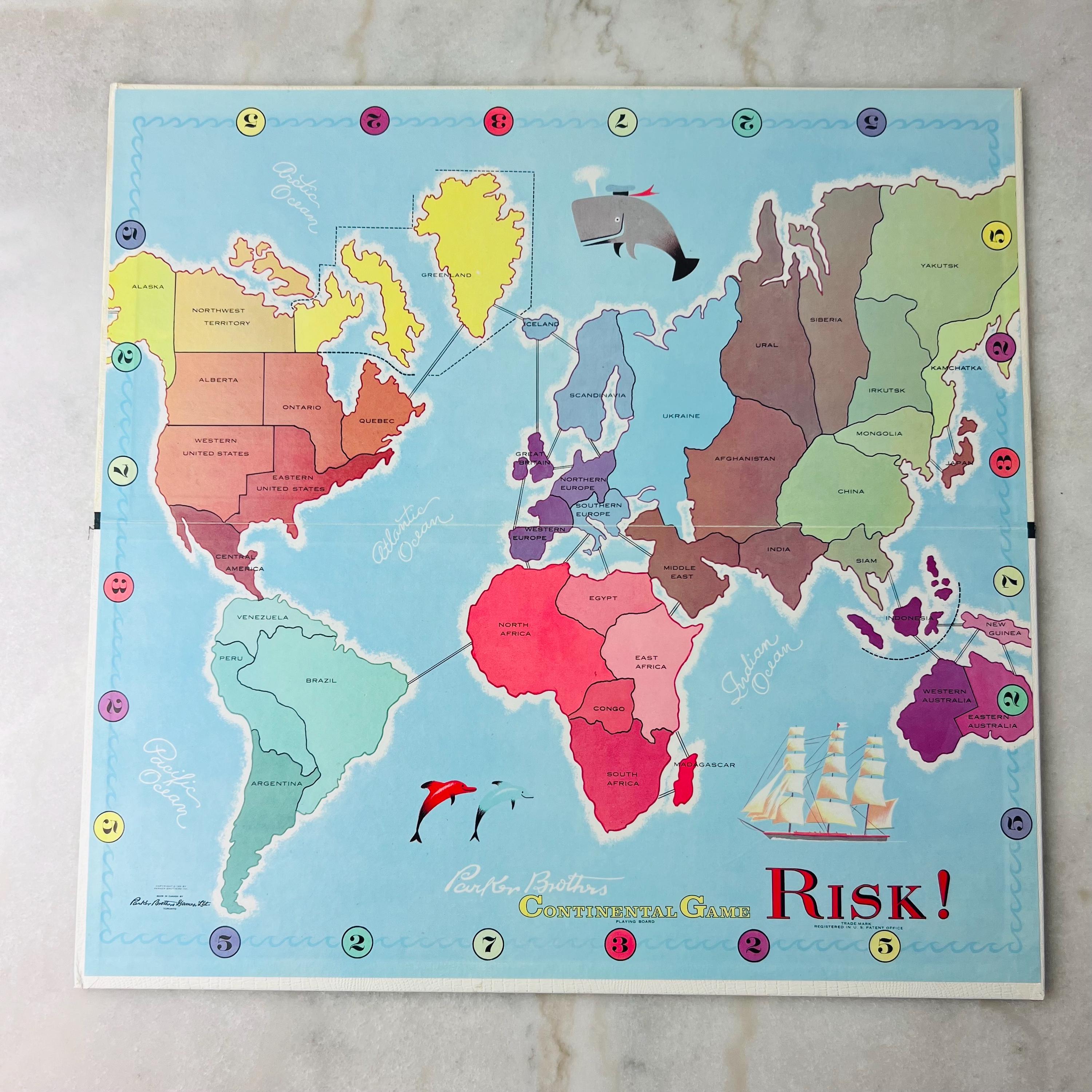 Vintage Risk Board Game, The Continental Game, 1963 edition, Parker Bros, strategy game, made in Canada, for game night, collectible, gift