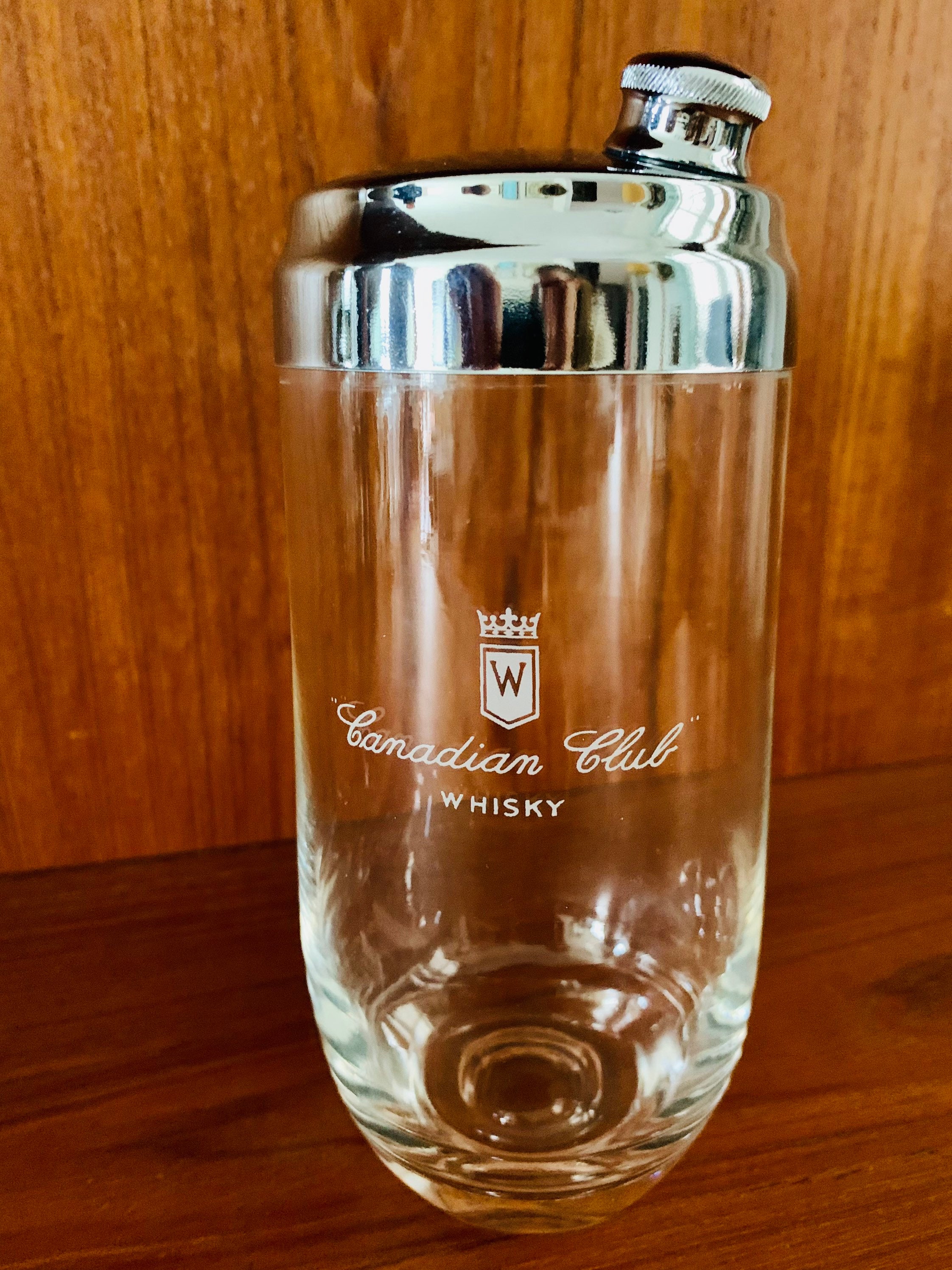 Vintage Canadian Club Cocktail Shaker, Etched Branding on Clear Glass