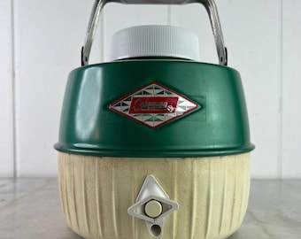 Vintage Coleman Camping Cooler, Enamel Green Drink Dispenser, 1 Gallon