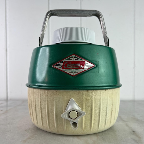Vintage Coleman Camping Cooler, Enamel Green Drink Dispenser, 1