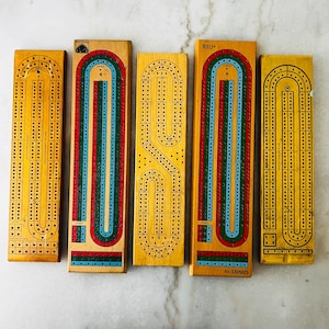 Tavole da cribbage vintage in legno, Acme Hoyle Westnedge, a 2 o 3 piste (anni '40-'50)