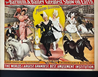 Vintage Original Circus Lithograph Barnum & Bailey "Europe's Greatest Lady Equestriennes" Wall Decor