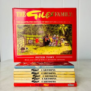 Vintage Carl Giles Comics conjunto de 8, anuales, colecciones, 1988-1996, rústica, libros de tapa dura, británico, Express News, coleccionable, regalo