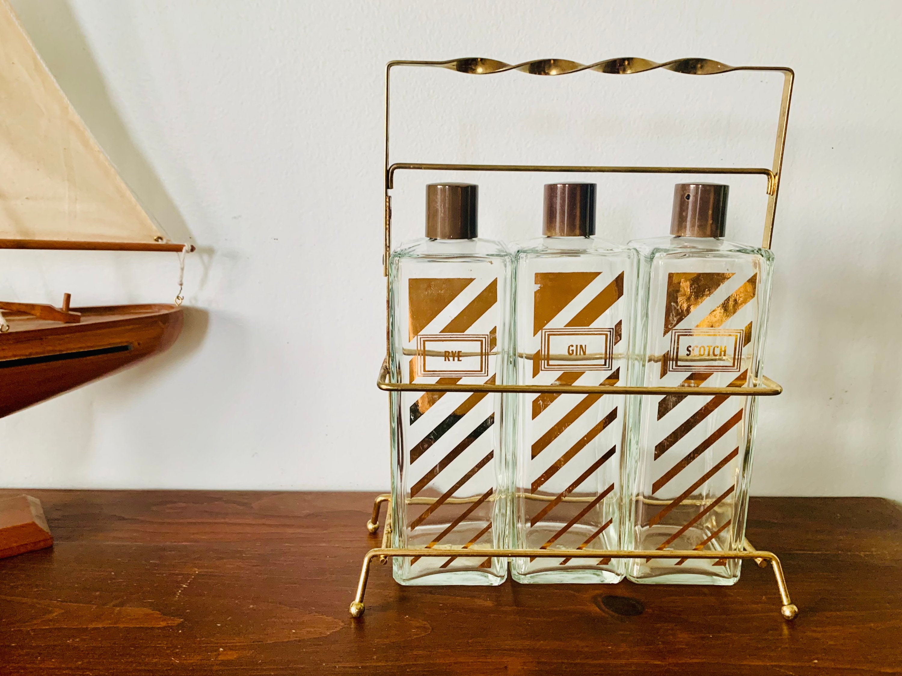 Vintage Whisky Tantalus Decanter Caddy Three Bottles With Etsy