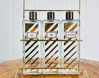 Vintage Tantalus with 3 Glass Decanters Set of 3 Decanters