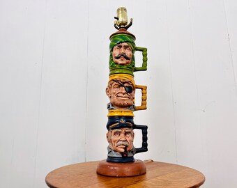 Vintage Toby Mug Table Lamp: Captain, Pirate, Sheik Characters, for Adventure-Themed, Mid-Century, home, decor