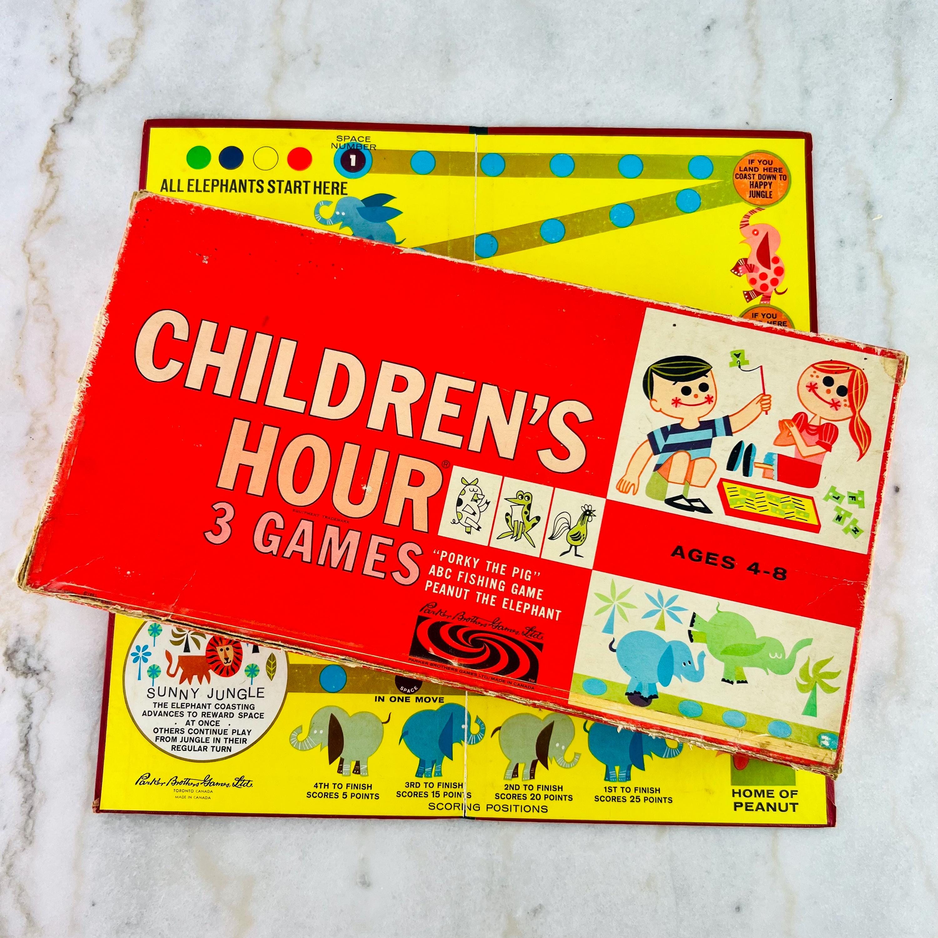 ヴィンテージ パーカーブラザーズ 3-in-1 子供用アワーボードゲーム：ポーキー・ザ・ピッグ、ABCフィッシング、ピーナッツ・ザ・エレファント -  Etsy 日本