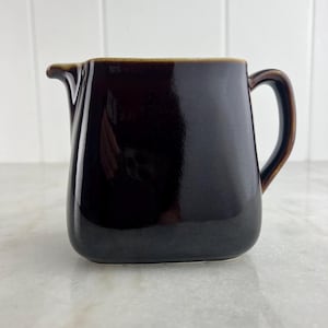 Vintage Pub Jug for Scotch Whisky Small Pours or bar water pitcher, bar cart, chocolate brown glazed pottery for retro antique bar decor