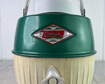 Vintage Coleman Camping Cooler, Enamel Green Drink Dispenser, 1