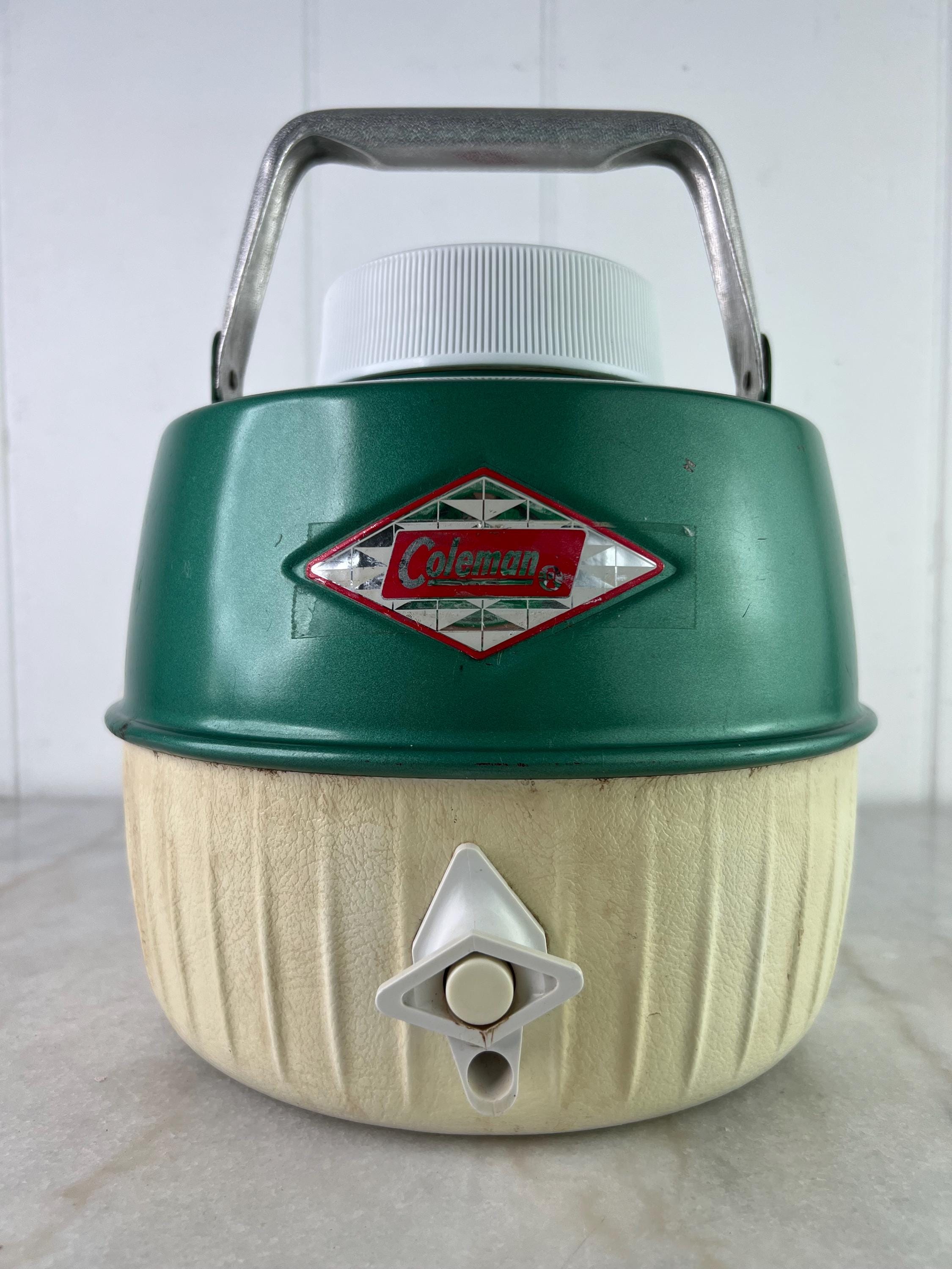 Vintage Coleman Camping Cooler, Enamel Green Drink Dispenser, 1