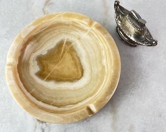 Vintage Brown Marble Ashtray, Mid Century Bar Decor